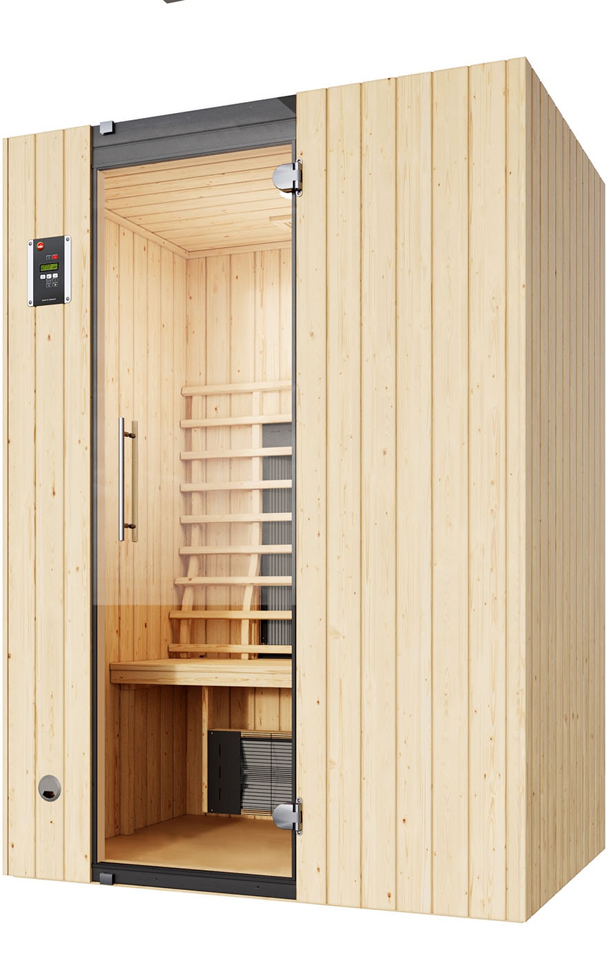Infrarotkabine WEKA "Infrarotkabine TANILLA 2", beige (natur), ohne Ofen, externe Steuerung, (ohne Ofen), Saunen, moderne Ganzglastür, weka Linienstrahler Image