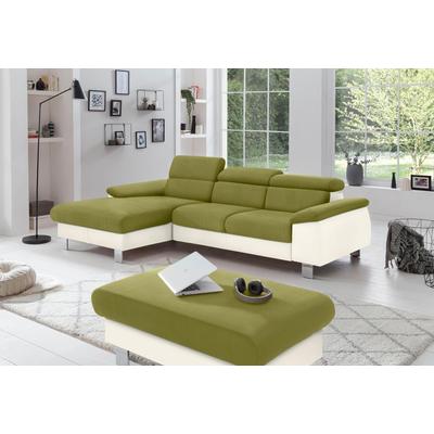 Polstergarnitur COTTA "Komaris L-Form", beige (creme, grün), B:242cm, Sitzmöbel-Sets, Set bestehend aus: Ecksofa mit Kopfteilverstellung & Hocker Image
