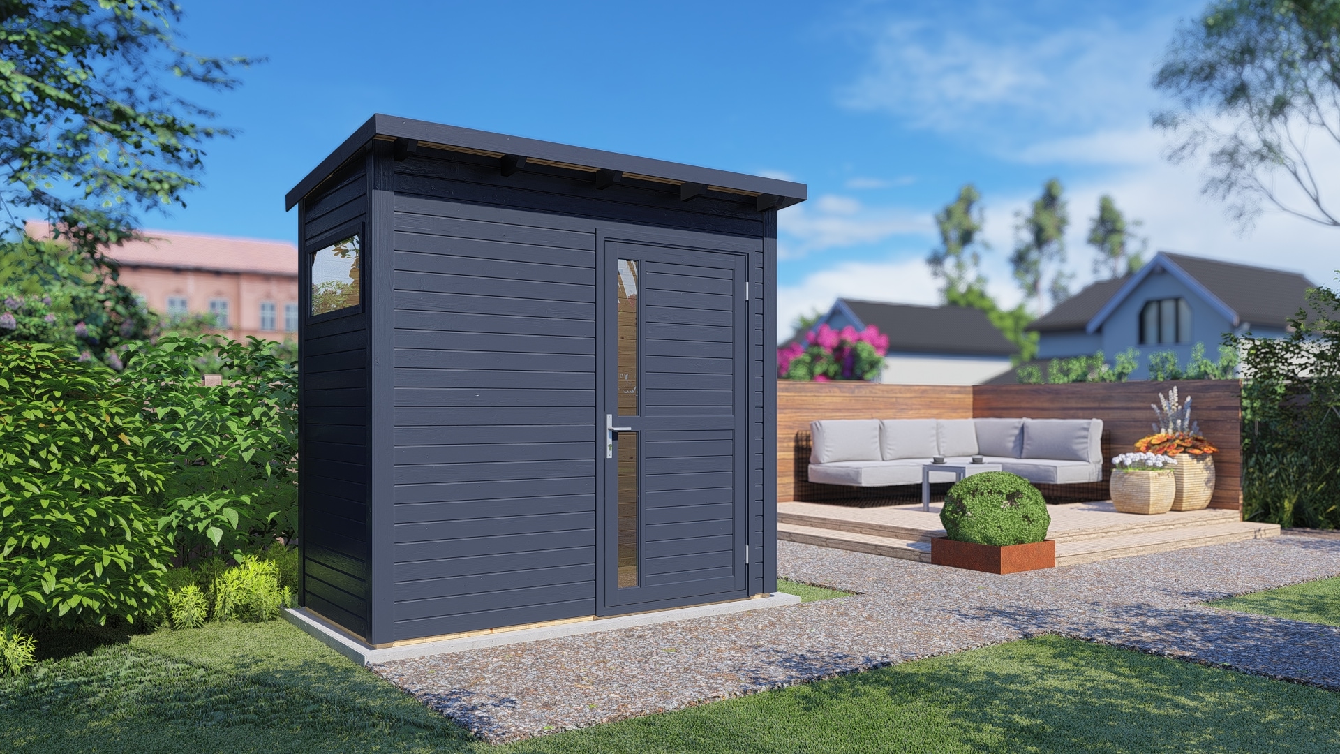 Gartenhaus BERTILO "Pentus 1 anthrazit", grau (anthrazit), Fußboden im Gartenhaus, ohne Dacheindeckung, Massivholz, Gartenhäuser, Gartenhaus