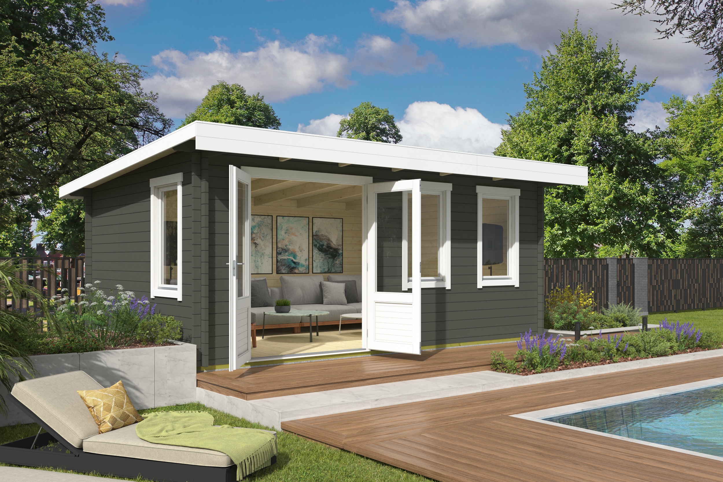 Gartenhaus NORDIC HOLZ "BARUDA 53", grün (grüngrau), Fußboden im Gartenhaus, Massivholzdach, Holz, Gartenhäuser, Gartenhaus