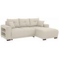Ecksofa HOME AFFAIRE "Viborg L-Form", beige (creme), B:234cm H:91cm T:162cm, Struktur (100% Polyester), Struktur fein ( 100% Polyester), Filzoptik (100% Polyester), Sofas, mit Regal in der Armlehne, wahlweise mit Bettfunktion
