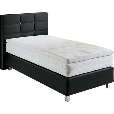 Boxspringbett, schwarz (scwarz), B:115cm L:210cm, Bezug: Kunstleder, Polyurethan, Polsterung: 100% Polyester, WESTFALIA SCHLAFKOMFORT, Komplettbetten, Boxspringbett, mit Knöpfen in Kristalloptik, wahlweise mit Topper Image