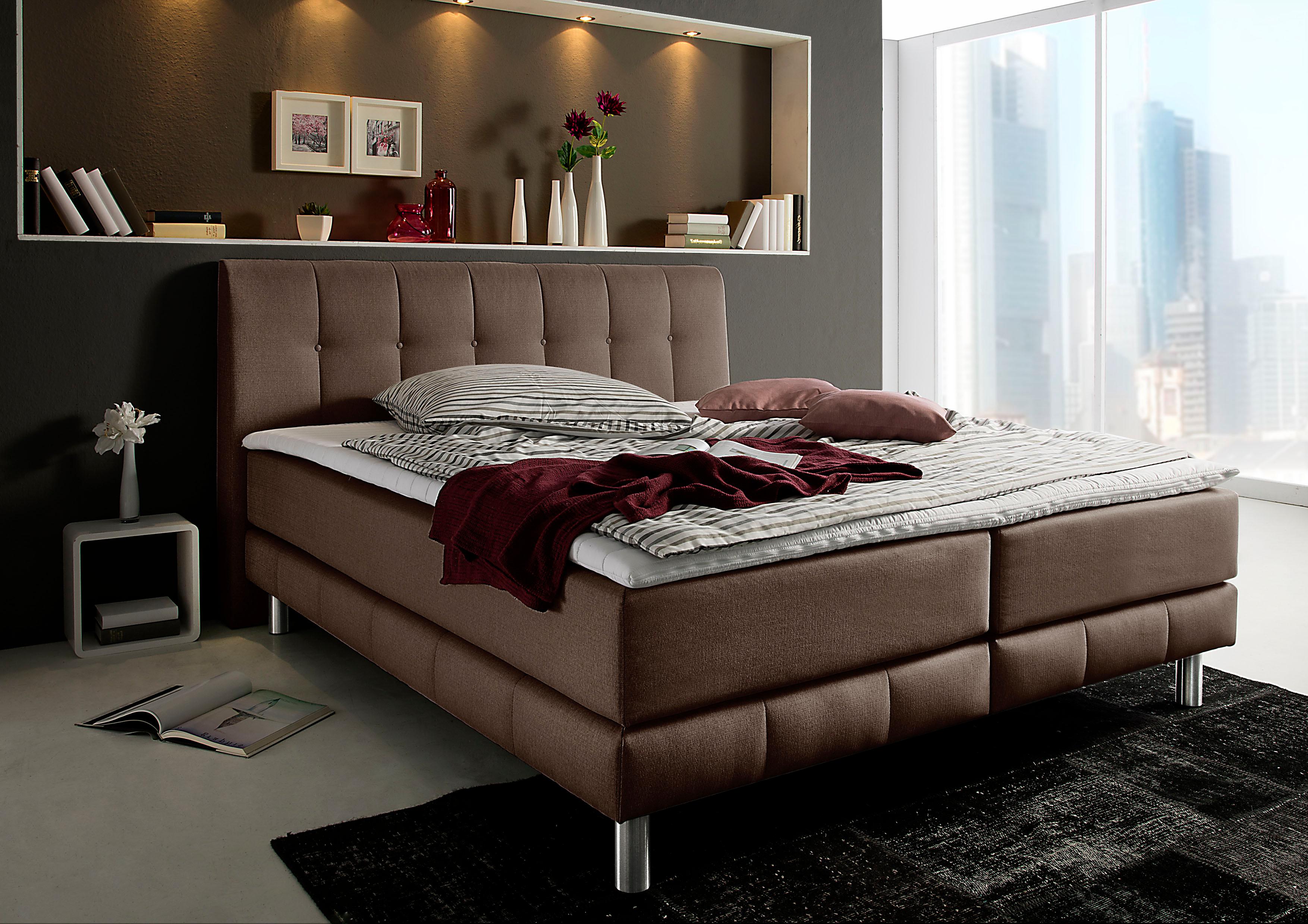 Boxspringbett PLACES OF STYLE "Cafone", braun, B:184cm L:211cm, Bezug der Spiegelfläche Matratzendrell aus 100% Polyester;feiner Strukturstoff-Bezug (100% Polyester), Komplettbetten, Boxspringbett, inkl. Topper, 5 Breiten, 3 Matratzenarten und 3... Image