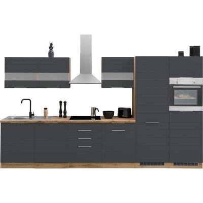 Küchenzeile KOCHSTATION "KS-Luhe", grau (front: grau matt, korpus: wotaneichefarben, arbeitsplatte: wotaneichefarben), B:360cm T:60cm, Komplettküchen-Sets, Küchenzeile, 360 cm breit, wahlweise mit oder ohne E-Geräten, gefräste MDF-Fronten Image