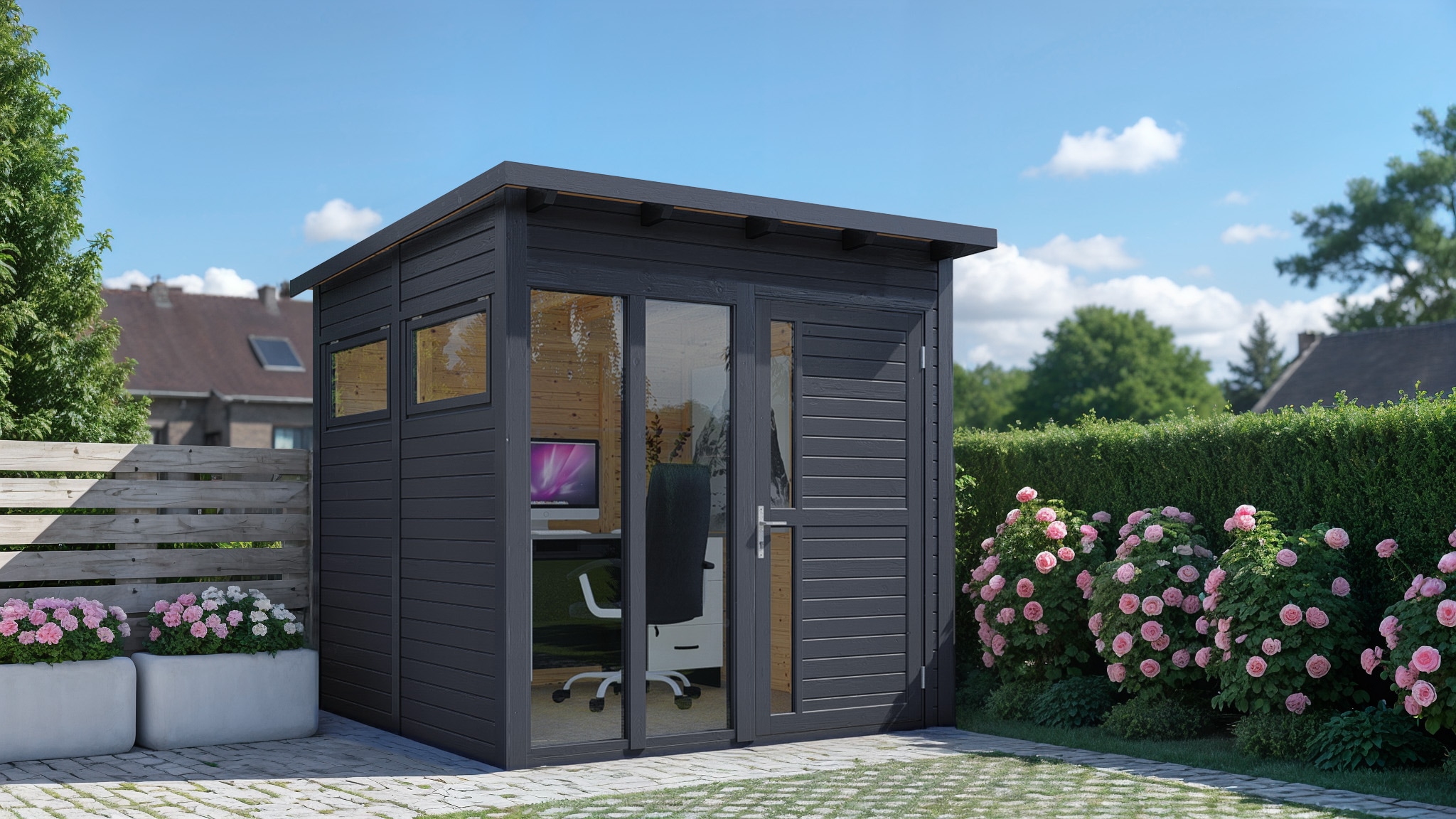 Gartenhaus BERTILO "Pentus 2 Office, in verschiedenen Farben", grau (anthrazit), Fußboden im Gartenhaus, ohne Dacheindeckung, Gartenhäuser Image