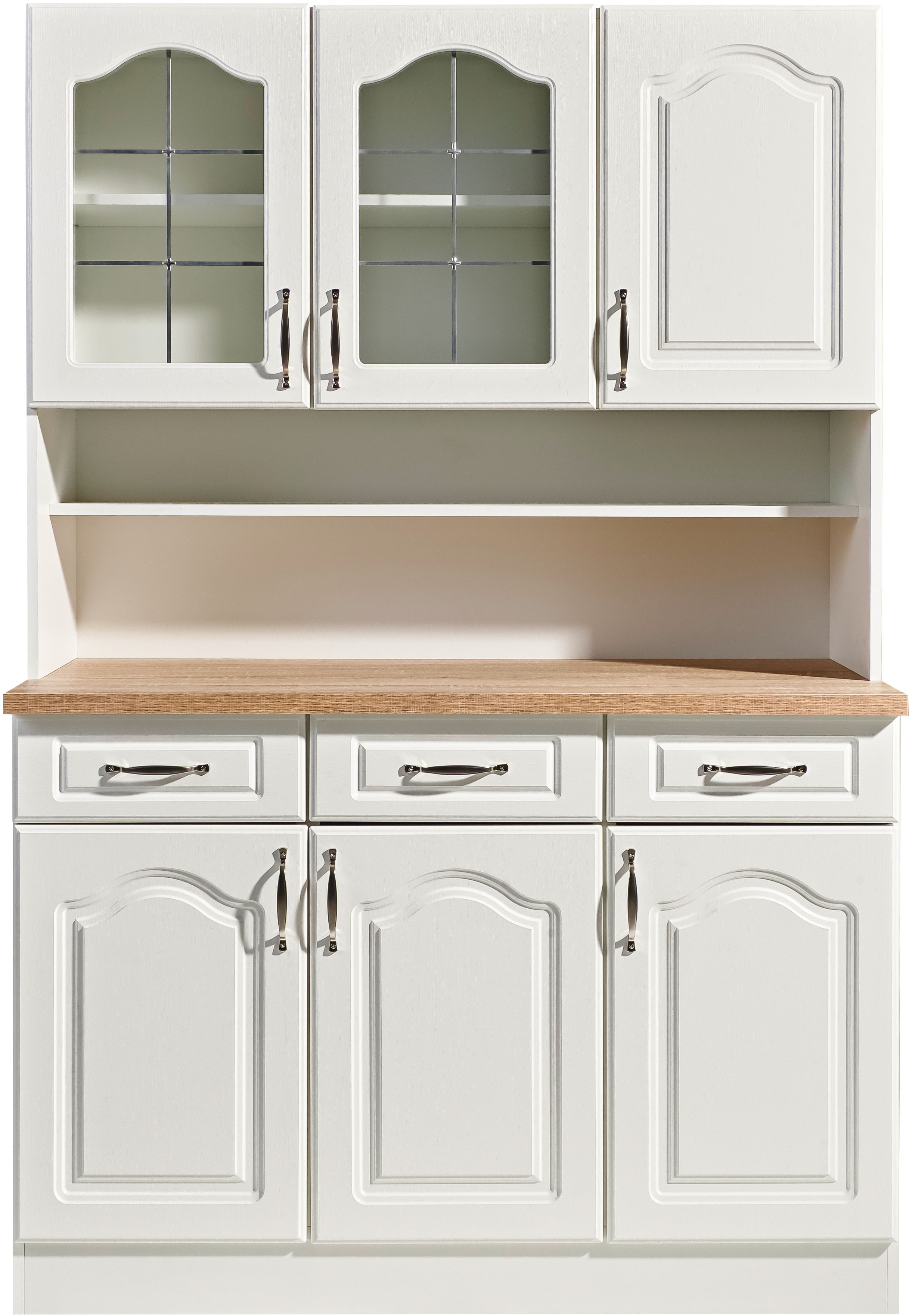 Küchenbuffet WIHO KÜCHEN "Linz", weiß (front: landhaus weiß, korpus und sockel: weiß, arbeitsplatte: sonoma eiche), B:120cm H:180cm T:50cm, Schränke, 120 cm breit, in Landhaus-Optik