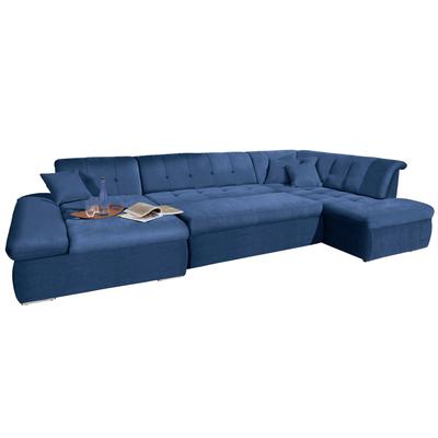 Wohnlandschaft DOMO COLLECTION "NMoric im XXL-Format, B/T/H: 353/216/80 cm, incl. Zierkissen U-Form", blau, B:353cm H:80cm T:216cm, Microfaser PRIMABELLE (100% Polyester), Chenille (85% Polyester, 15% Acryl), Luxus-Microfaser (100% Polyester),... Image