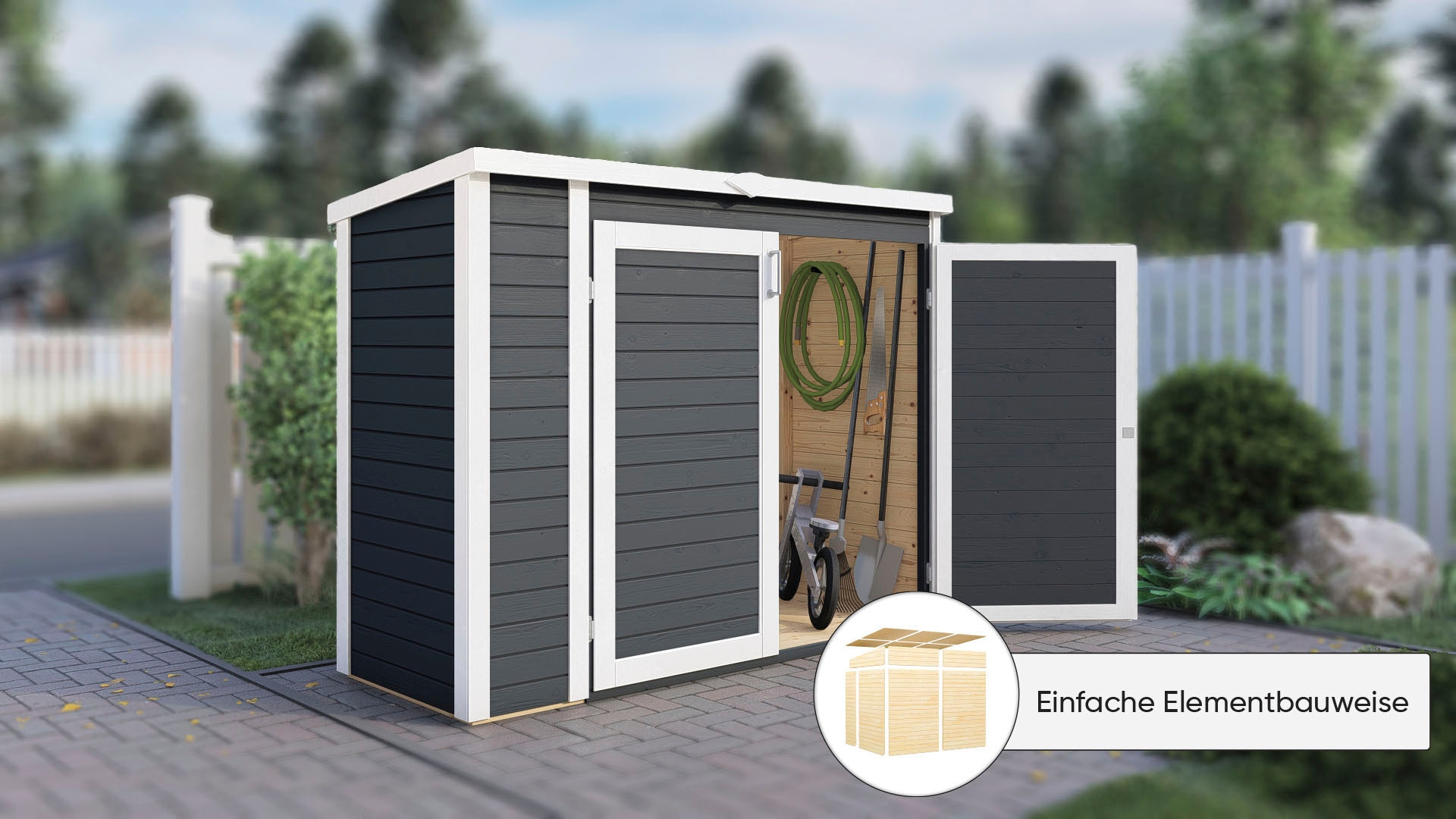 Mülltonnenbox KONIFERA "Gartenschrank Multi 3", grau (anthrazit), B:200cm H:163cm T:82cm, Massivholz, Aufbewahrungsboxen, aus Fichte, BxTxH: 200x82x163 cm