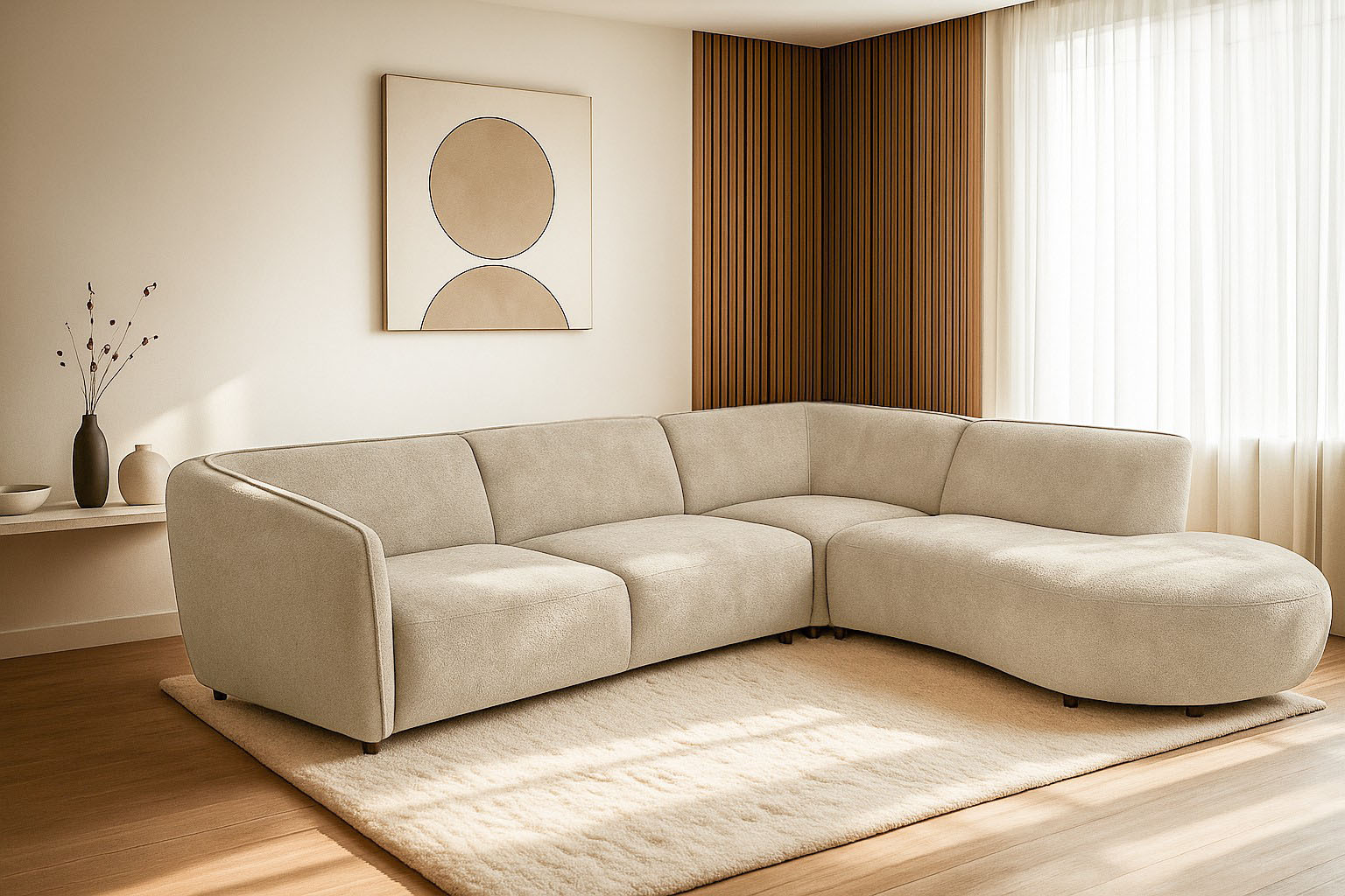 Ecksofa HOME AFFAIRE "OSTRUP Rundsofa, L-Form, Naturtöne, Boucle", beige, B:273cm H:73cm T:250cm, 100% Polyester, Sofas, Ecksofa, Breite 273 cm, organische Form mit sanften Rundungen