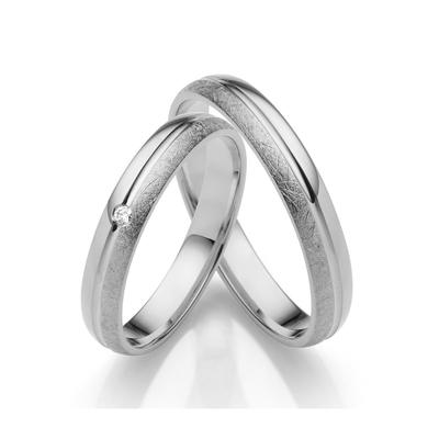 Trauring FIRETTI "Schmuck Geschenk Gold 750 Hochzeit Ehering "LIEBE" Gr. 58, weiß (weißgoldfarben), Fingerringe, 58, 0,015 ct SI = kleine Einschlüsse mit Brillant, Weißgold 375, 3,5mm, Made in Germany, wahlweise mit oder ohne Brillant Image