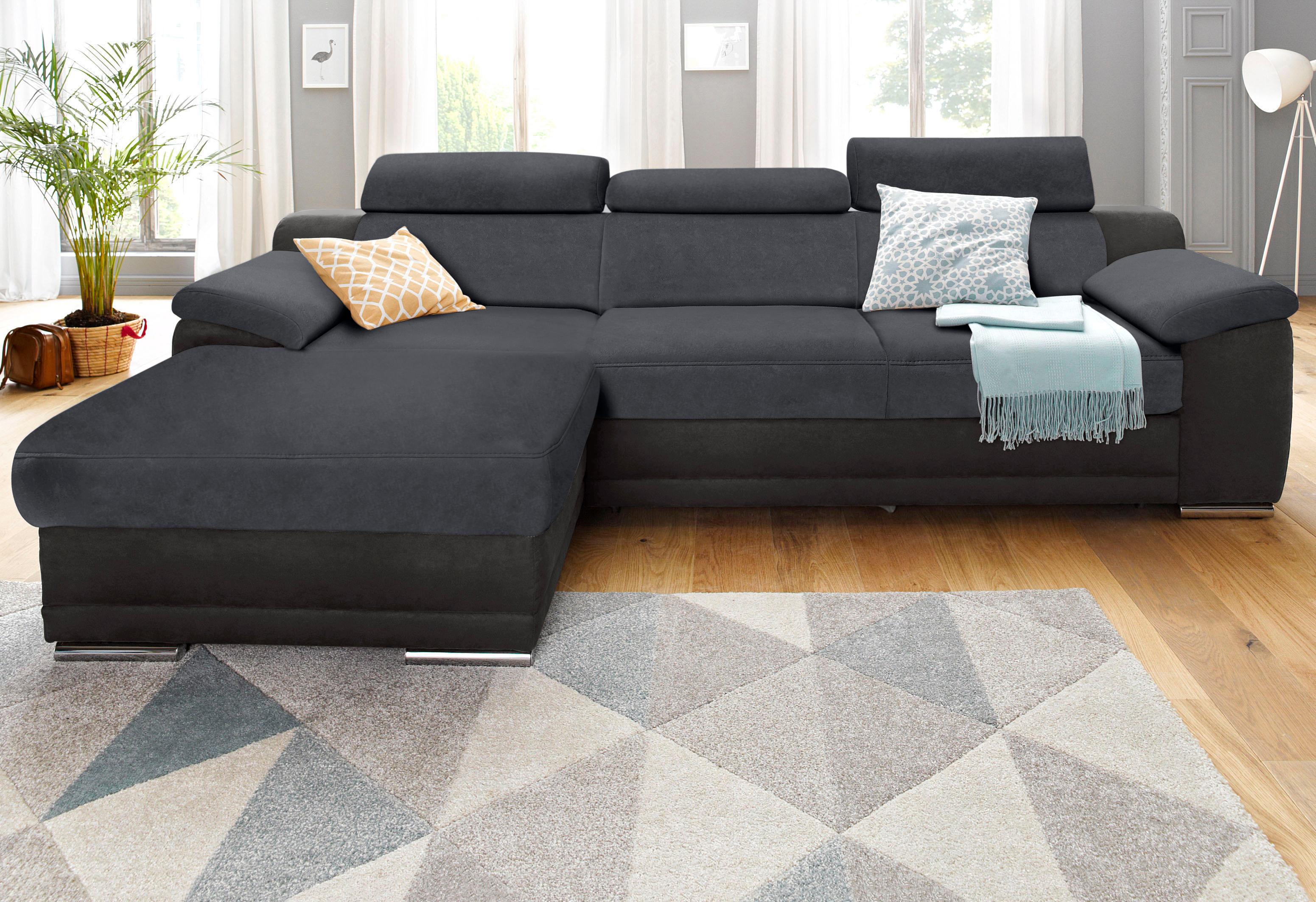 Ecksofa SIT & MORE "Xenia L-Form", schwarz (schwarz, dunkelgrau), B:271cm H:94cm T:168cm, Luxus-Microfaser ALTARA NUBUCK (100% Polyester) / Struktur (100% Polyester);Luxus-Kunstleder / Struktur (100% Polyester), Sofas, wahlweise mit Bettfunktion