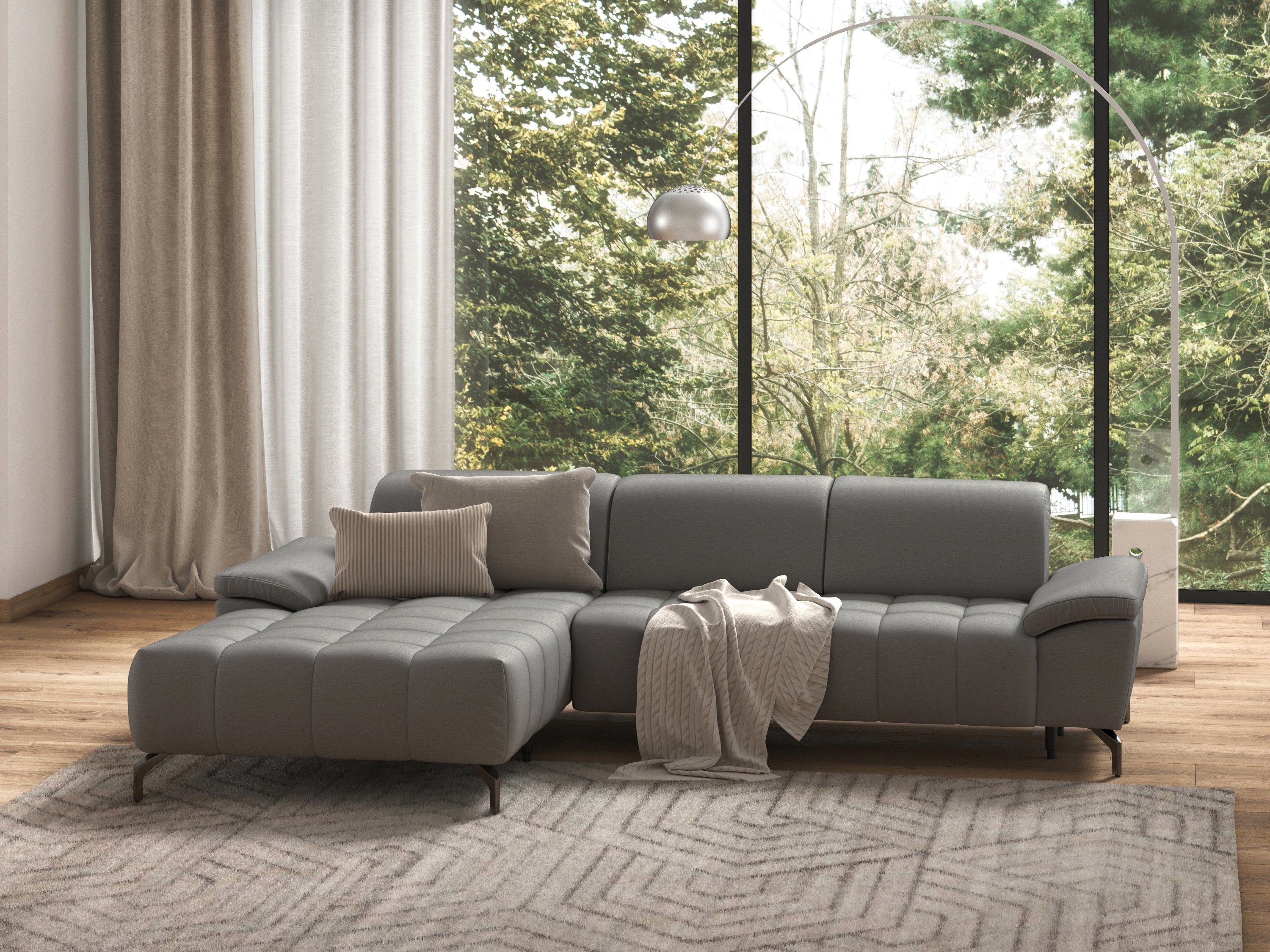 Ecksofa SIT & MORE "Cool L-Form", grau, B:290cm H:79cm T:185cm, Sofas, wahlweise mit Kopfteilverstellung und Vorziehsitz, motorisch