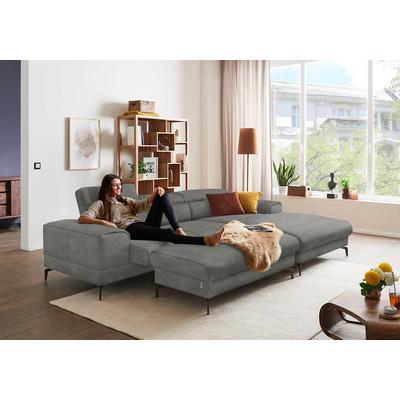 Polsterhocker W.SCHILLIG "piedroo", grau (grau r66), B:141cm H:42cm T:70cm, Chenille-Flachgewebe R66 (85% Polyester, 15% Nylon), Hocker, Füße in Bronze pulverbeschrichtet Image