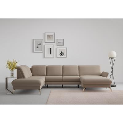 Wohnlandschaft SIT & MORE "Fashion U-Form", grau (taupe), B:338cm H:84cm T:207cm, Sofas, wahlweise mit Kopfteilverstellung, Vorziehsitz, motorisch, Nickelfüße Image