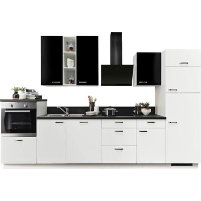 Küchenzeile KOCHSTATION "KS-Bari", wahlw. mit E-Geräten & Geschirrspüler", schwarz-weiß (front: weiß, schwarz, korpus: weiß, arbeitsplatte: schwarz steinstruktur), B:340cm T:60cm, Komplettküchen-Sets, Küchenzeile, Soft-Close-Funktion und... Image
