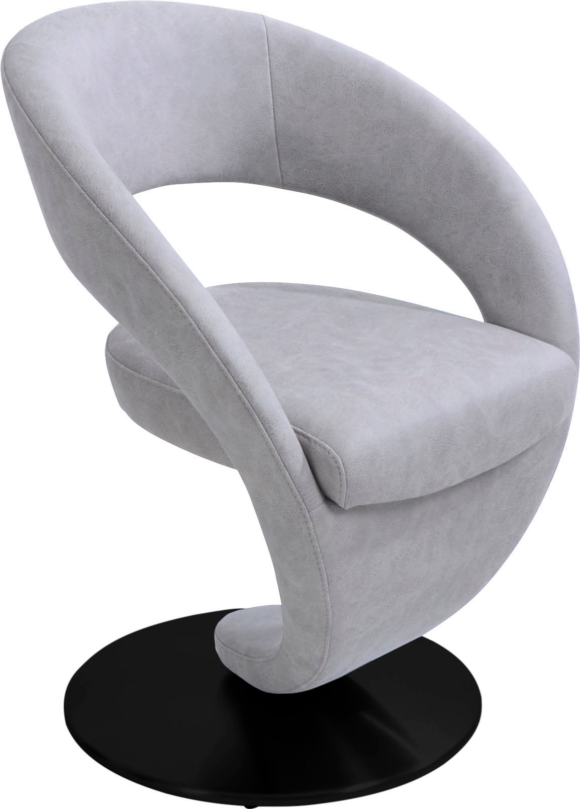 Drehstuhl K+W KOMFORT & WOHNEN "Wave", grau (hellgrau, drehteller in metall schwarz struktur), B:62cm H:86cm T:61cm, 785: Microfaser, 100% Polyester, Stühle, Barhocker Drehstuhl Esszimmerstuhl, Design-Drehstuhl, schwarzer Drehteller Image