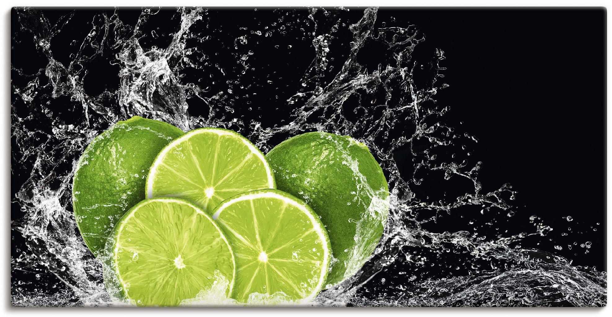 Wandbild ARTLAND "Limone mit Spritzwasser", grün (farbe bild(er): grün), B:150cm H:75cm T:1,8cm, Canvas, Leinwand, Bilder, als Leinwandbild, Poster, Wandaufkleber in verschied. Größen Image