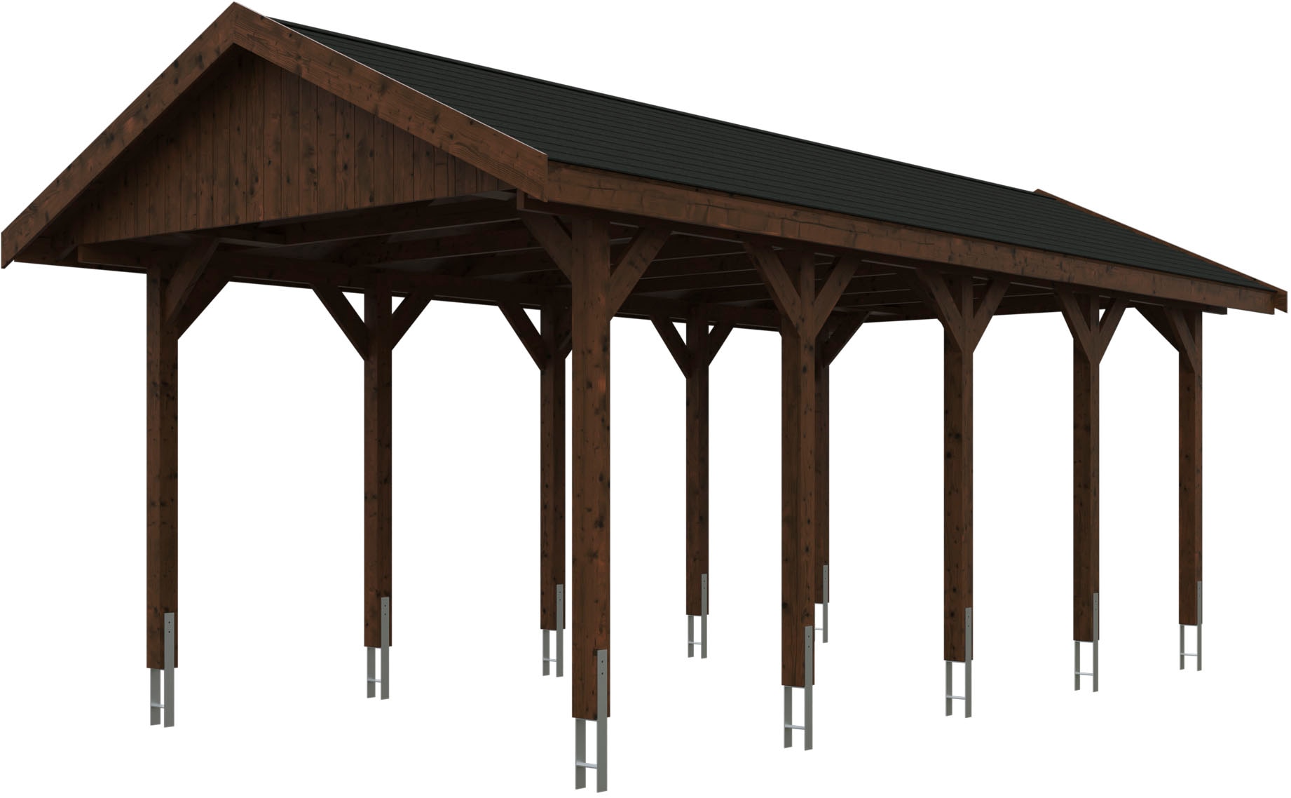 Einzelcarport SKANHOLZ "Wallgau", braun (nussbaum), B/H/T: 380cm x 215cm x 750cm, Carports, mit schwarzen Dachschindeln Image