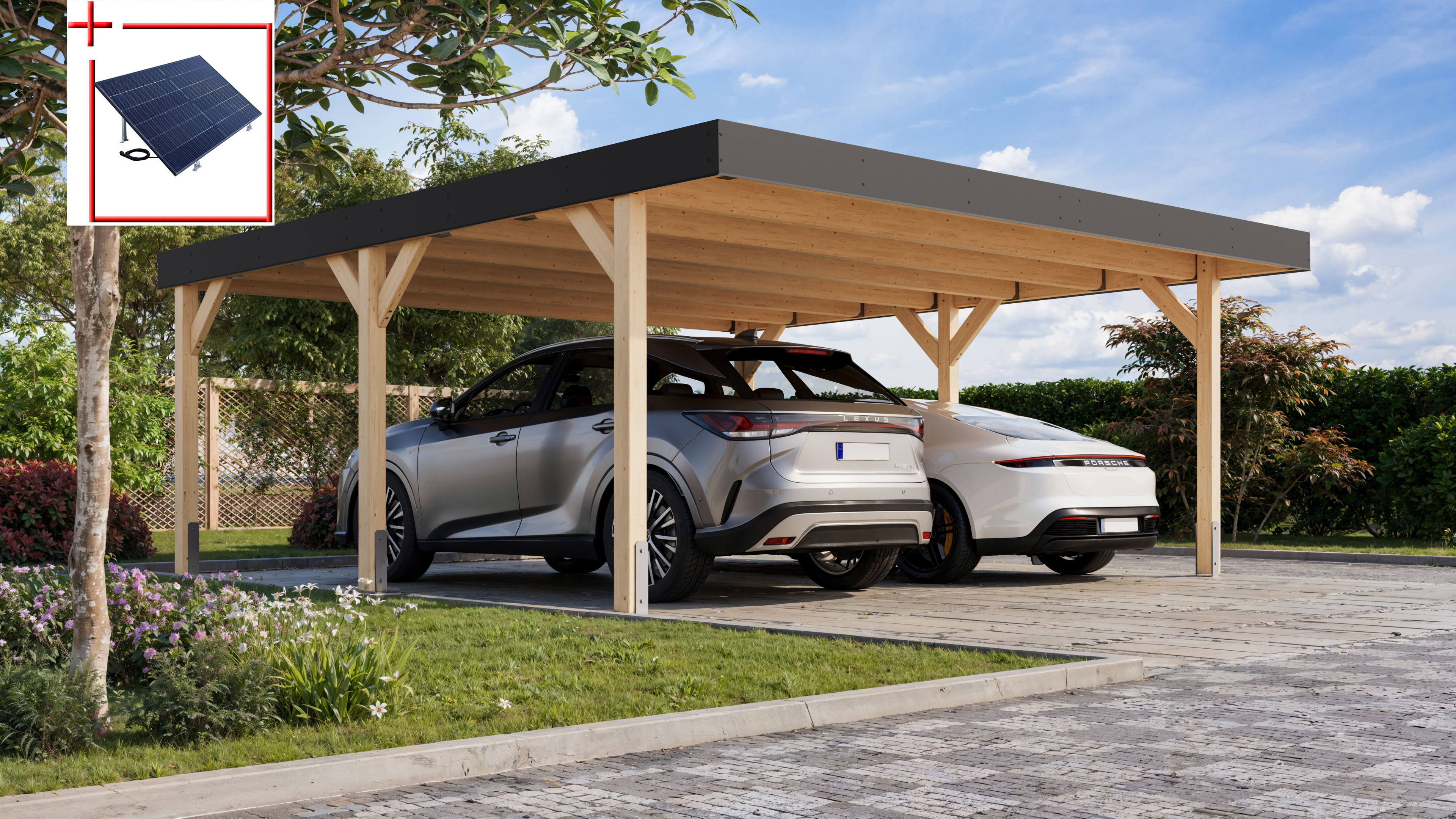 Doppelcarport KARIBU, beige (naturbelassen), B/H/T: 211,5cm x, Carports, aus kesseldruckimprägniertem Massivholz