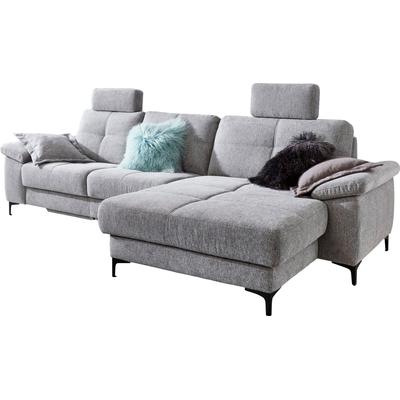 Ecksofa 3C CARINA "Burnaby bequem und modern, OTTOs Choice, L-Form", silber, B:296cm H:87cm T:162cm, Chenille-Optik (59, 7% Polyester, 34, 4% Polyacryl, 5, 9% Viskose), Sofas, 2 Kopfstützen, optional mit Schlaf- und motorischer Relaxfunktion Image