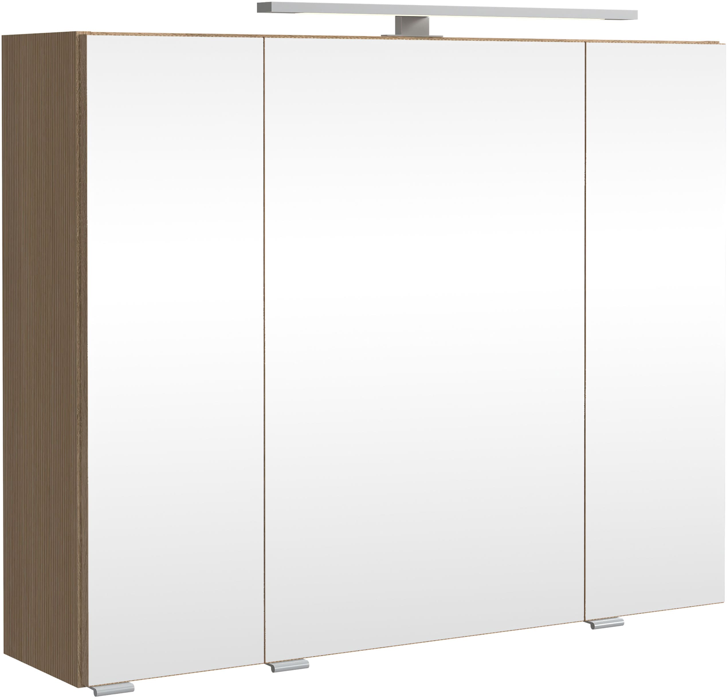 Spiegelschrank WELLTIME "EIXO, 3 Türen, 6 verstellbare Glasböden, gedämpfte Scharniere", braun (eiche hell), B:80cm H:64cm T:20cm, Spanplatte, Schränke Image