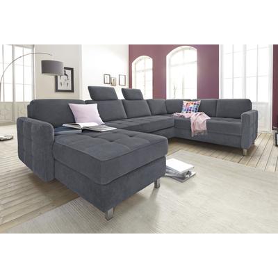 Wohnlandschaft SIT & MORE "Pablo U-Form", grau (dunkelgrau), B:292cm H:80cm T:87cm, Struktur (100% Polyester), Kunstleder SOFTLUX, Luxus-Microfaser ALTARA NUBUCK (100% Polyester), Sofas, wahlweise mit Bettfunktion und Bettkasten Image