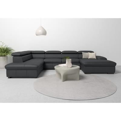 Wohnlandschaft HOME AFFAIRE "Alberto U-Form", schwarz, B:350cm H:73cm T:228cm, Luxus-Microfaser in Lederoptik (100% Polyester), Microfaser in Antiklederoptik (100% Polyester), Luxus-Microfaser Vintageoptik (100% Polyester), Luxus-Microfaser weich... Image
