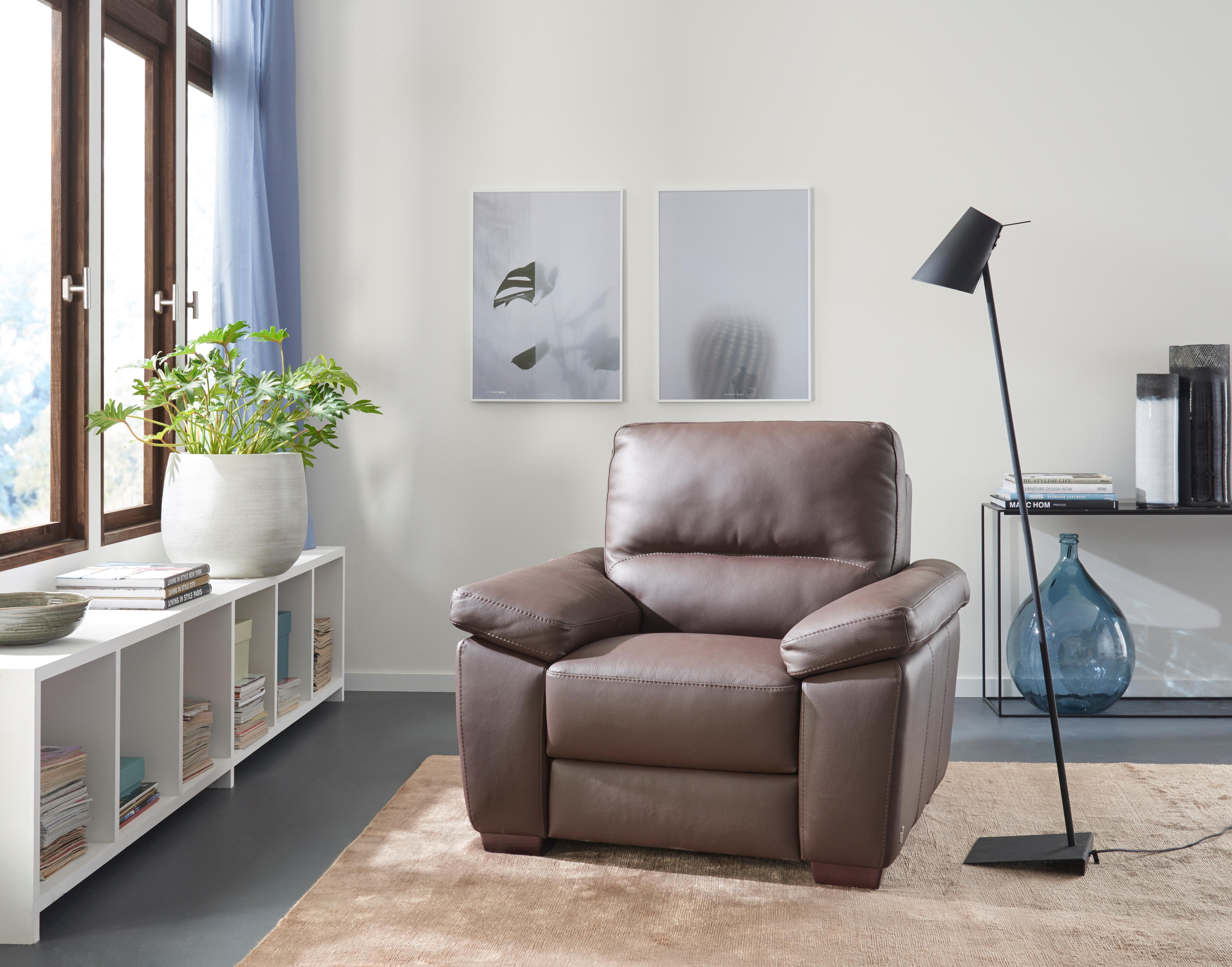 Sessel CALIA ITALIA "Gaia, hochwertiger, edler Ledersessel mit erstklassigem Sitzkomfort", braun, B:100cm H:92cm T:94cm, Leder SORRENTO - 100% Leder;Leder BULL - 100% Leder, Sessel, in zwei hochwertigen Lederqualitäten