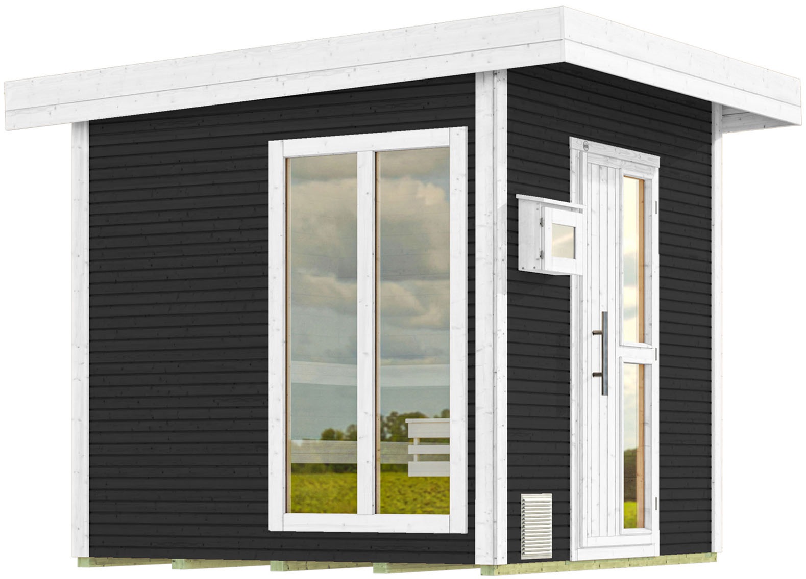 Saunahaus WEKA "Design-Saunahaus KUOPIO 2", grau (anthrazit), Bio-Ofen, externe Steuerung, 9 kW, Saunen, Blockbohlen im wekaLine-Profil, bodentiefes Fensterelement Image