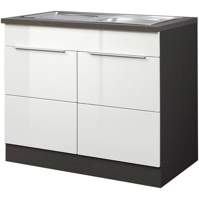 Spülenschrank KOCHSTATION "KS-Brindisi", weiß (weiß hochglanz, grafit), B:100cm H:85cm T:60cm, MDF, Holzwerkstoff, Schränke, 100 cm breit, inklusive Einbauspüle Image