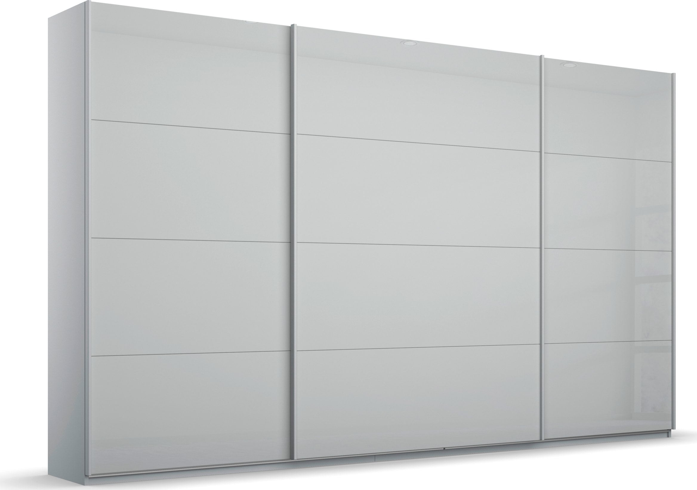 Schwebetürenschrank RAUCH "Kleiderschrank Schrank Garderobe KOLUNA mit hochwertiger Glasfront", grau (seidengrau, glas seidengrau), B:315cm H:229cm T:62cm, Holzwerkstoff, Schränke, Glasfront, inkl. 2 Innenschubladen sowie extra Böden Image