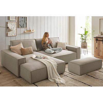 Polsterecke HOME AFFAIRE "NEU: SHERWOOD XXL tief, L-Form mit Schlaffunktion, Big-Sofa mit Hocker", braun (hellbraun), B:284cm H:90cm T:135cm, 100% Polyester, Sofas, stellbar zum Schlafsofa (Krokodilverbinder), Cord, Leinenoptik Image