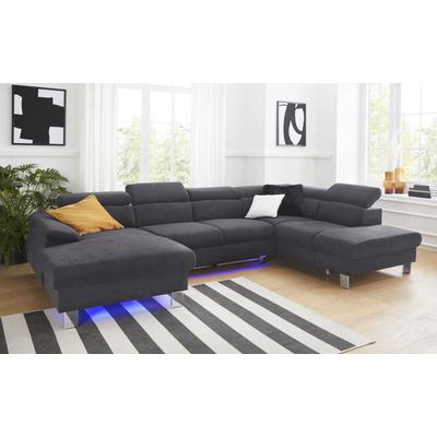 Wohnlandschaft COTTA "Komaris U-Form mit Kopfteilverstellung", grau, B:320cm, Microfaser PRIMABELLE (100% Polyester), Kunstleder SOFTLUX, Feinstruktur (100% Polyester), Kunstleder SOFTLUX/Struktur (100% Polyester), NaturLEDER, Sofas, wahlweise mit... Image
