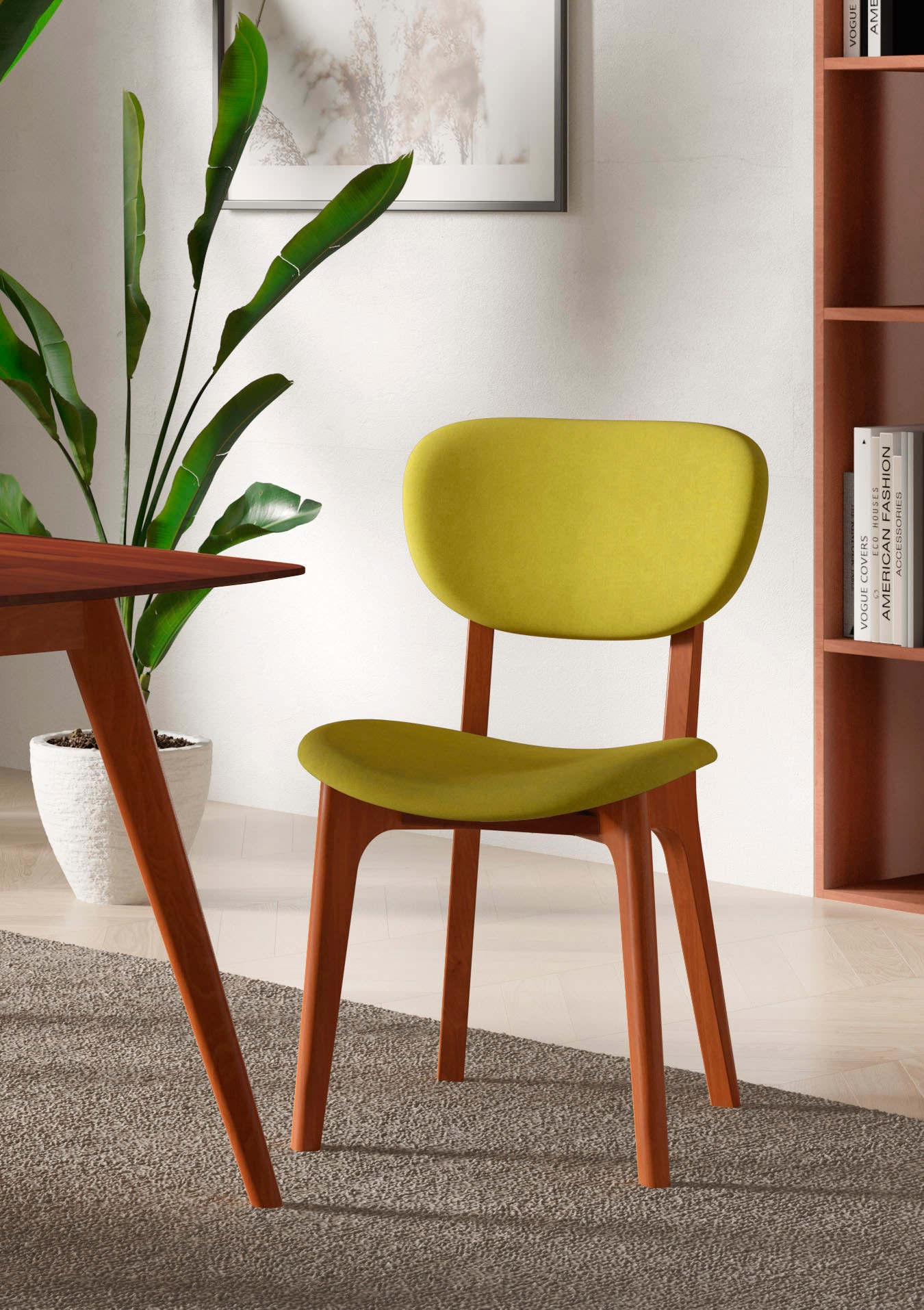 Stuhl INOSIGN "COZY Made in Italy", grün (grün, kirsch), B:50cm H:88cm T:62cm, Polyester, Stühle, Polsterstuhl Esszimmerstuhl 4-Fuß-Stuhl, Gestell in Buche, Kirsch- oder Nussbaum, Massivholz, Design Stuhl