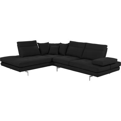 Ecksofa CALIA ITALIA "Toby Wing, L-Form, Designsofa mit sensationellem Sitzkomfort", schwarz (nero bull), B:288cm H:90cm T:232cm, Leder BULL (100% Leder), Sofas, Sitztiefenverstell.,wahlw. mit Kissen-Set, Füße chrom glänzend Image