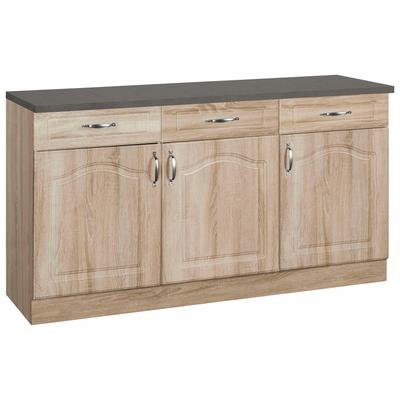 Unterschrank WIHO KÜCHEN "Linz", braun (front: landhaus eiche, korpus: sonoma eiche, arbeitsplatte: granit grau), B:150cm H:85cm T:50cm, Schränke, 150 cm breit, in Landhaus-Optik Image
