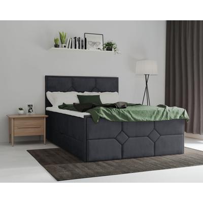Boxspringbett LEONIQUE "Ambre", grau (anthrazit), B:141cm L:210cm, Komplettbetten, Boxspringbett, mit Taschen-Federkernmatratze Image