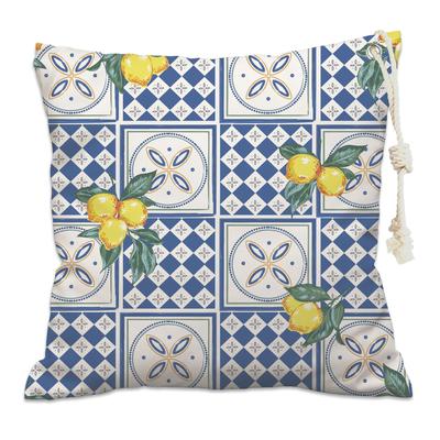 Dekokissen QUEENCE "Mosaik, Kachel Zitronen", bunt (bunt, bedruckt, gemustert), B:40cm L:40cm, Polyester, Baumwolle, Dekokissen_Sitzkissen_Kissenhüllen, Outdoor-Kissen mit Öse und dicker Stoffkordel Image