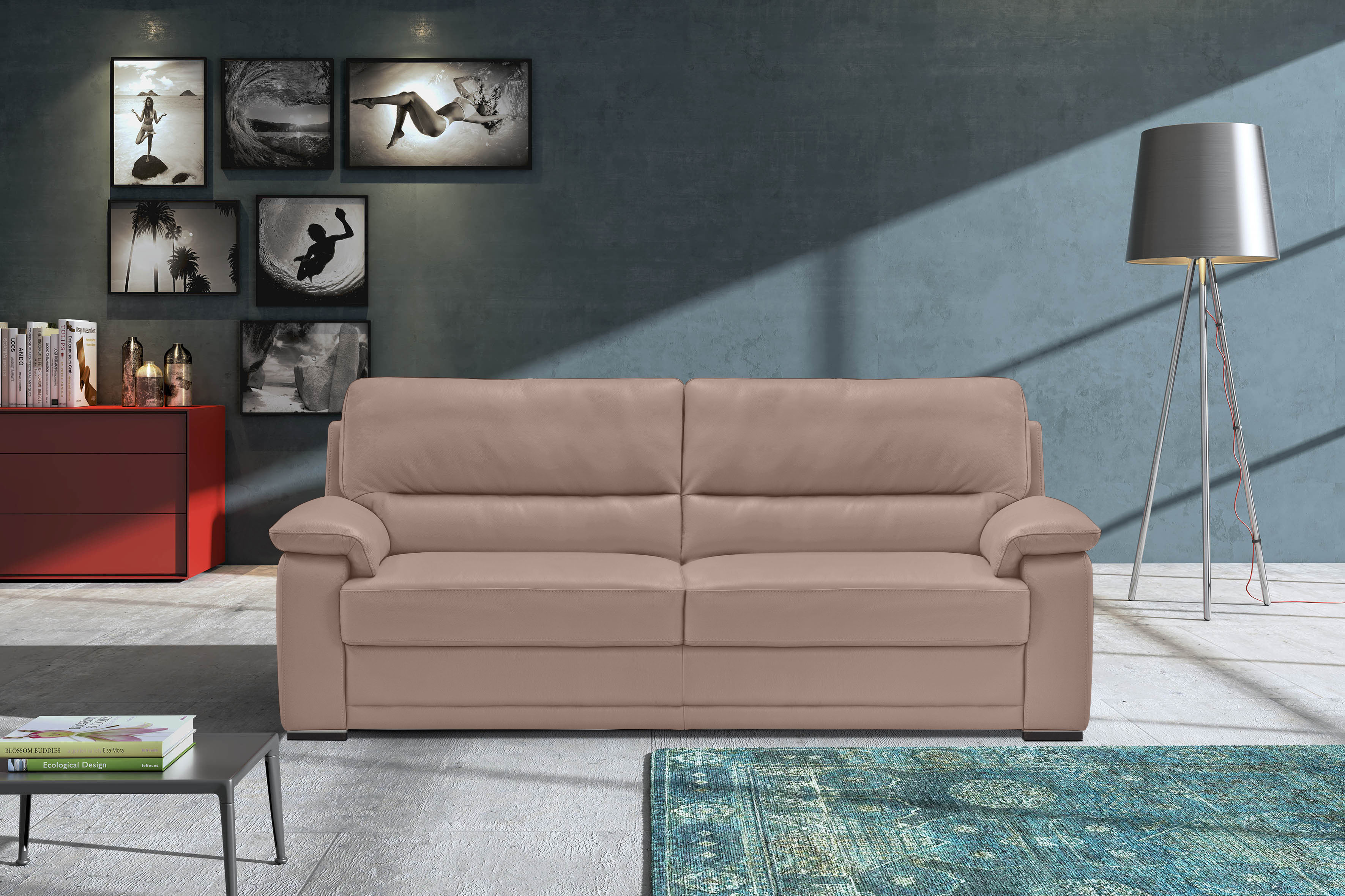 2,5-Sitzer EGOITALIANO "Doris, modernes Designersofa, Ledersofa mit erstklassiger Sitzqualität", rosa (millenium rose), B:192cm H:90cm T:93cm, Leder »BULL« (echtes Rindsleder). Geschliffenes, pigmentiertes und behandeltes Rindsleder mit einer Dicke...