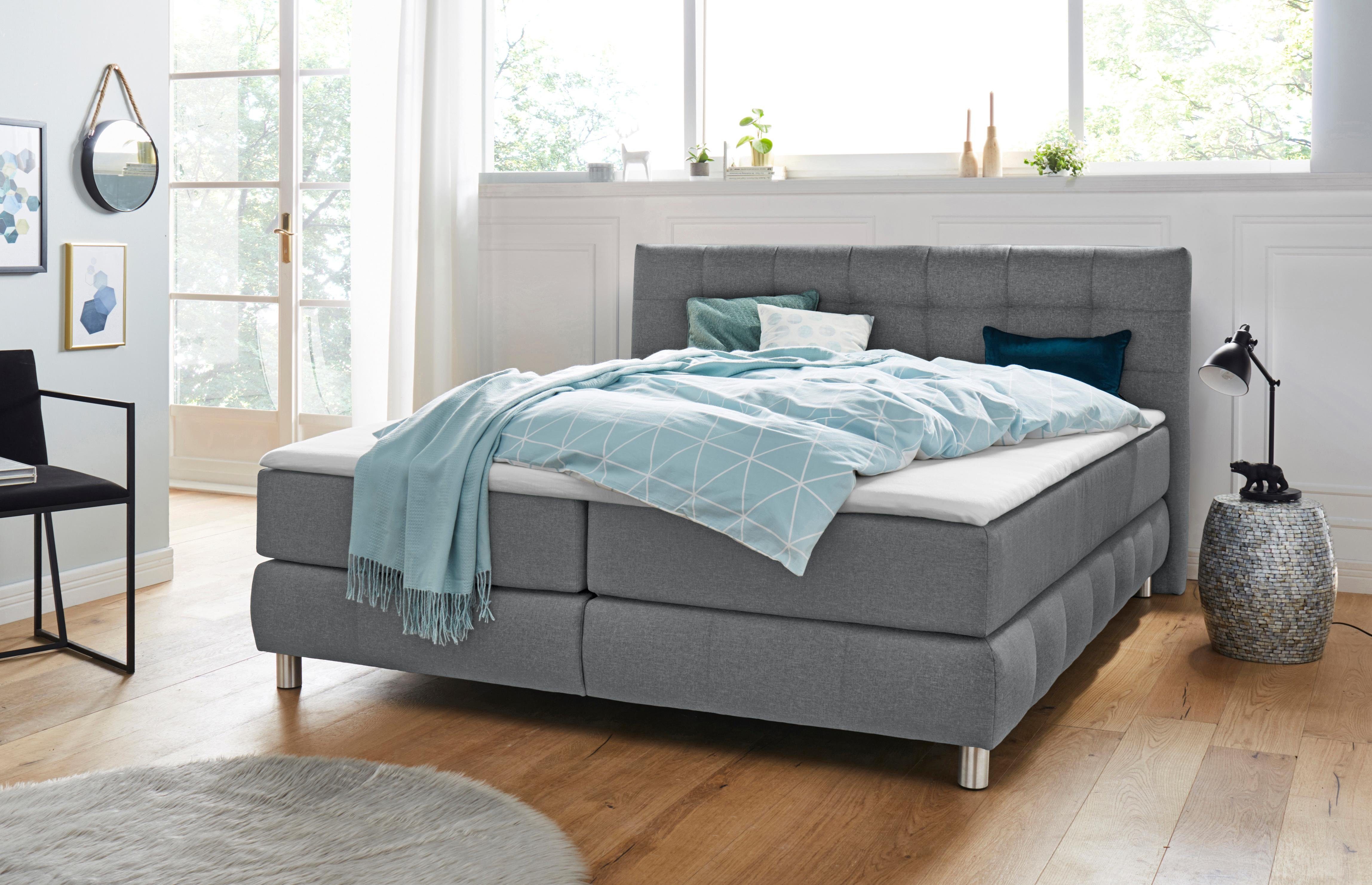 Boxspringbett ANDAS "Salo XXL", grau, B:214cm L:231cm, Komplettbetten, Boxspringbett, in Samtoptik oder Struktur, 6 Breiten in Überlänge 220cm, 4 Härtegrade Image