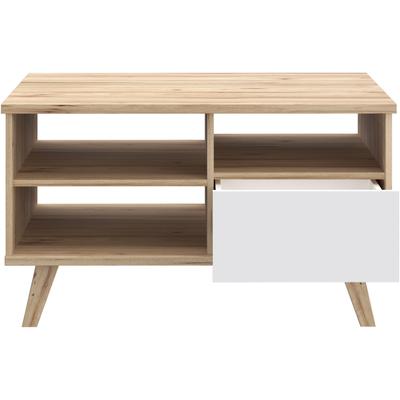 Couchtisch FORTE "Vankka Coffee Table", planked eiche, weiß, planked eiche, planked eiche, B:90cm H:51,1cm T:60cm, Tische, 90 x 60 cm Schublade, offen Fächer, Stauraun