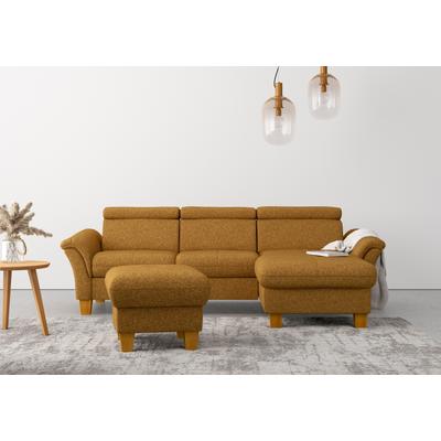 Ecksofa HOME AFFAIRE "Lindgren L-Form", gelb (mustard), B:258cm H:84cm T:169cm, 100% Polyester, Sofas, wahlweise mit Bett mit klappbaren Rollen, Kasten und Kopfverstellung Image