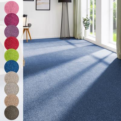Teppichboden ANDIAMO "Ines, Kräuselvelours, Made in Netherlands", blau (dunkelblau), B:400cm H:8,5mm L:800cm, Kunstfaser, Teppiche, Uni Farben, Breite 400 cm, strapazierfähig & pflegeleicht Image