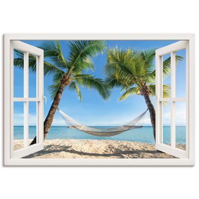 Wandbild ARTLAND "Fensterblick Palmenstrand Karibik", weiß (farbe bild(er): weiß), B:130cm H:90cm, Bilder, als Alubild, Outdoorbild, Leinwandbild, Poster, Wandaufkleber Image