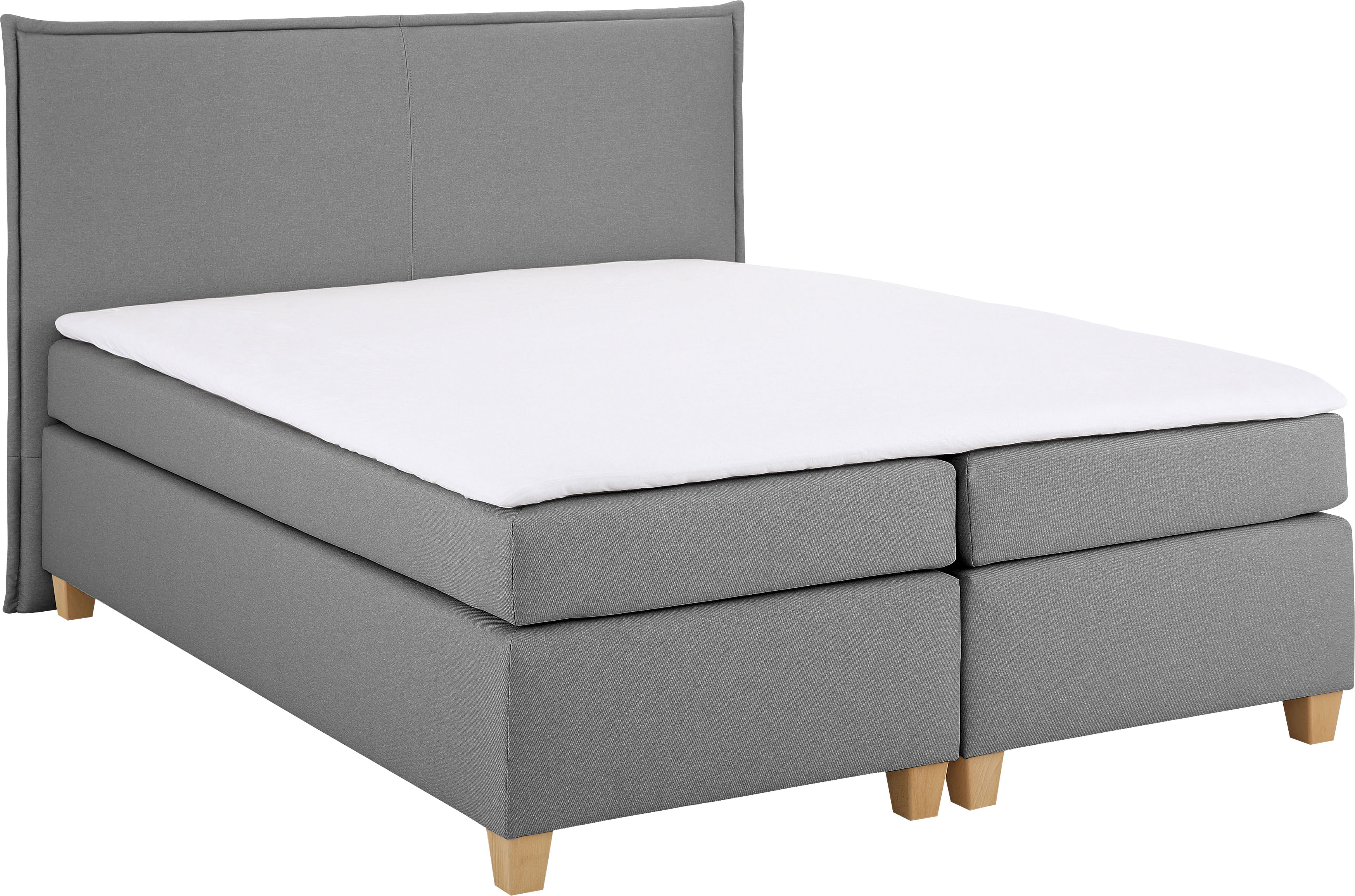 Boxspringbett HOME AFFAIRE "Houssay", grau, B:212cm L:205cm, Struktur fein (100% Polyester), Komplettbetten, Boxspringbett, inkl. Topper, 5 Breiten, 2 Härtegraden auch in Überlänge 220 cm Image