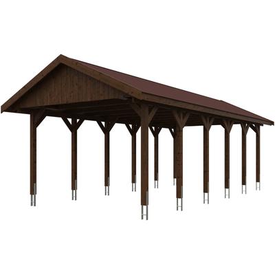 Einzelcarport SKANHOLZ "Wallgau", braun (nussbaum), B/H/T: 430cm x 215cm x 900cm, Carports, mit roten Dachschindeln Image