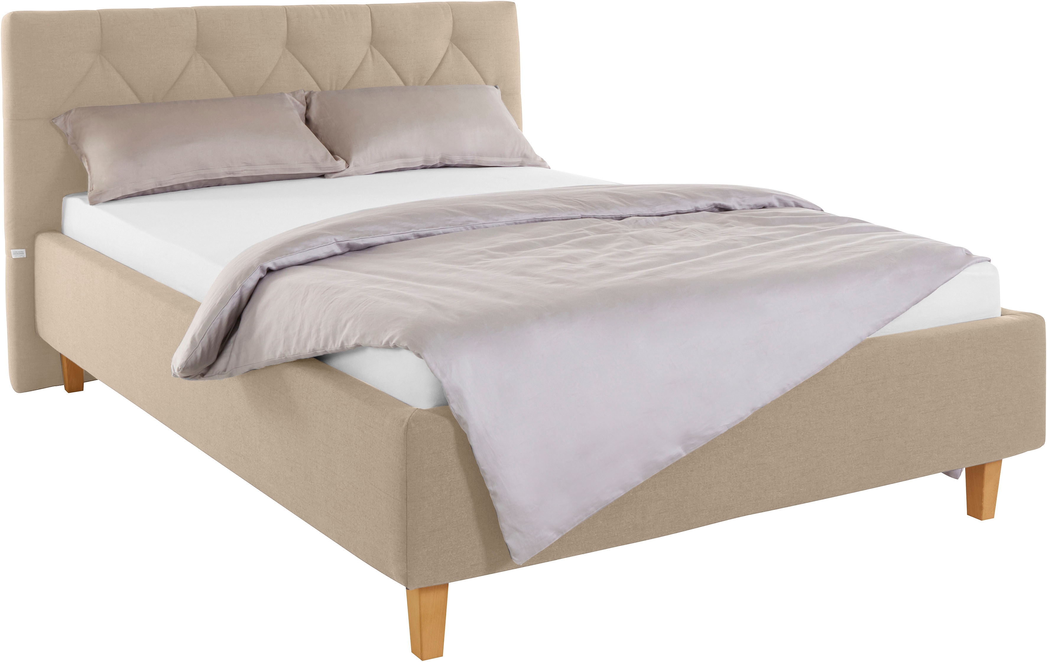 Polsterbett HOME AFFAIRE "Sunley 100", beige, B:163cm L:210cm, Struktur (100% Polyester);Strukturstoff (100% Polyester), Betten, Kreuzsteppung, Kopfteilhöhe 102 cm, ohne oder mit Matratze/Lattenrost Image