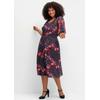 Sommerkleid SHEEGO BY JOE BROWNS "Mesh-Kleid", Damen, Gr. 46, Normalgrößen, blau (blau gemustert), 92% Polyester, 8% Elasthan, gemustert, mehrfarbig, bedruckt, wadenlang, V-Ausschnitt, Kurzarm, Kleider