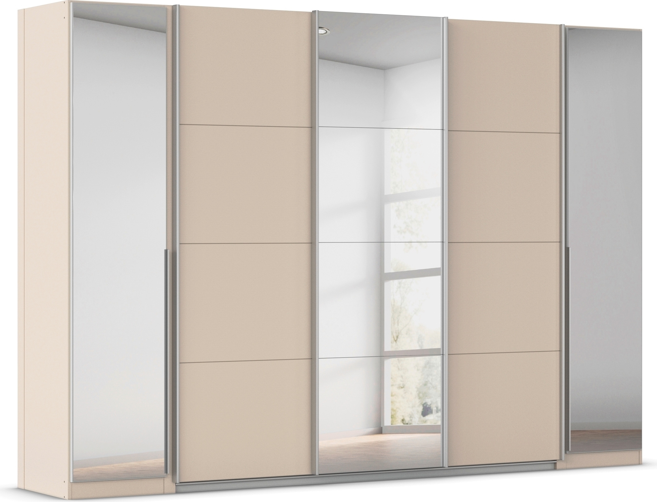Schwebetürenschrank RAUCH "Dreh-/Schwebetürenschrank Kleiderschrank Familie, OTTOs Choice, Agordo", beige (beige (champagner)), B:301cm H:210cm T:62cm, Holzwerkstoff, Schränke, Schwebetürenschrank, Stauraumwunder TOPSELLER, verschiedene Grifffarben...