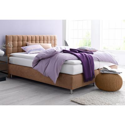 Boxspringbett, braun, B:195cm L:210cm, Microvelours (100% Polyester), Strukturstoff (77% Polyester und 23% Viskose), Bonnell-Federkern-Matratzenbezug: 100% Polyester, Kaltschaum-Matratzenbezug: Frottee 100% Polyester, WESTFALIA SCHLAFKOMFORT,... Image